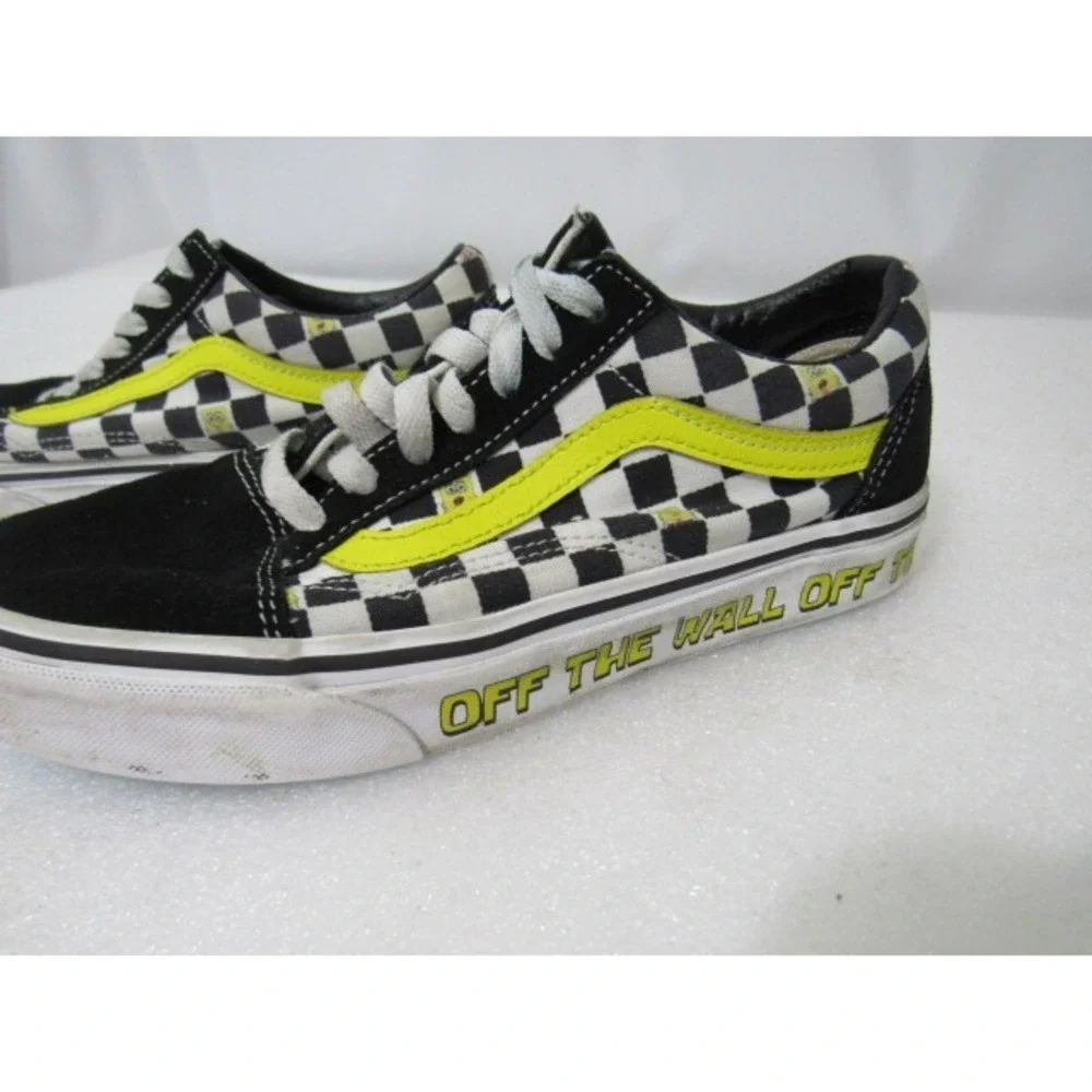 VANS Off The Wall Shoes Sponge Bob Square Pants Black‎ Checker Sneakers Sz 7